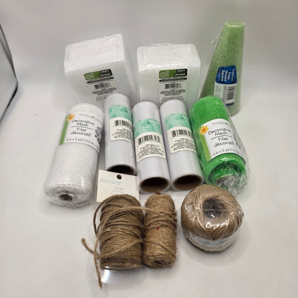 Floral Craft Supply Lot Foam Blocks Cone Tulle Mesh Jute Twine DIY Wreath Decor